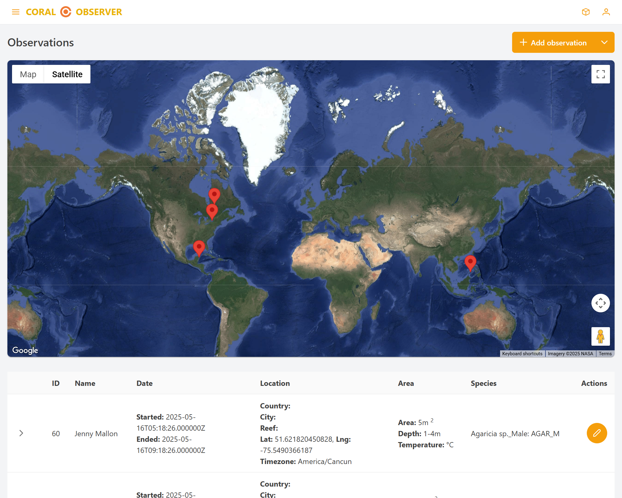 Observations map